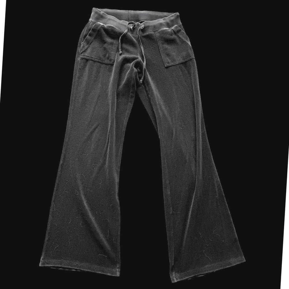 Plush & Lush Black Velour Track Pants Y2K Flare Leg Joggers XS